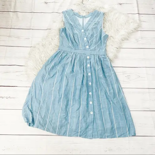 Gal Meets Glam Gal Meets Women's Glam Jill Stripe Button Up V-Neck Dress in Blue Size 6