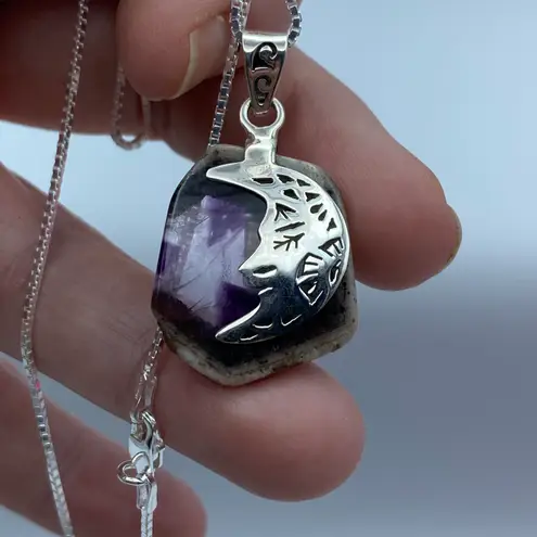 Crescent Moon Super Amethyst 23 Solid Sterling Silver Pendant Necklace