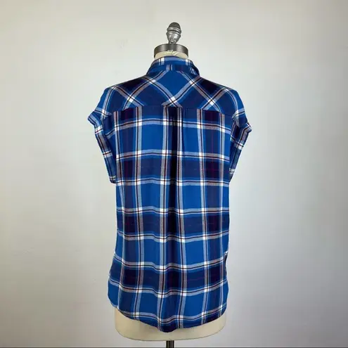 Rails Britt Plaid Cap-Sleeve Shirt in Santorini Royal