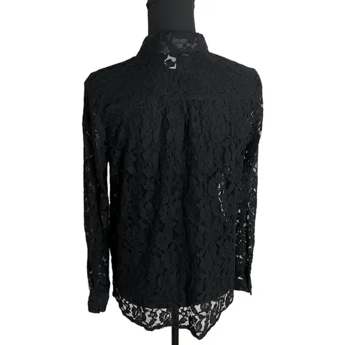H&M  Divided Lace Long Sleeve Button Down Shirt Large Women’s Black Flawed - Image 2