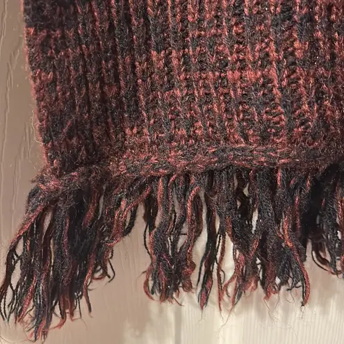Cecico Burgundy Black Tweed Turtleneck Fringe Sweater Small