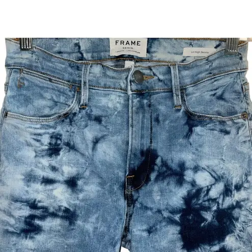 frame denim FRAME Le High Skinny Size 27 GAZE Tie Dye Blue Jeans Crop Stretch raw hem