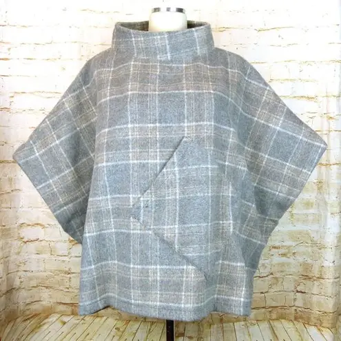 One World World Market Poncho One Size Cecil Gray Brushed Plaid Funnel Neck Lounge Pocket