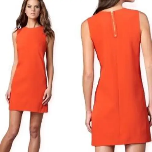 Vince Red Orange 100% Silk Sleeveless Sheath Shift Dress Size 2