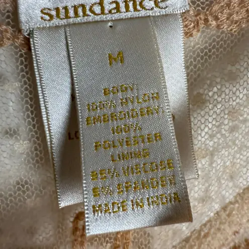 Sundance Nude Embroidered Chiffon Mesh Swiss Dot Slip Midi Dress Size Medium