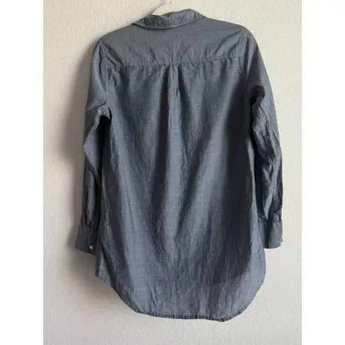 J.CREW Women’s Chambray Half Button Down Popover Shirt Rolled Tab Sleeves Size S Blue