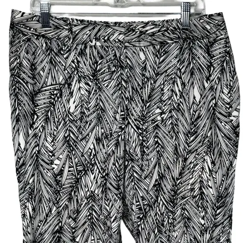 Coldwater Creek Cropped Pants Women's 14 Black White Palm Leaf Print Natural Fit