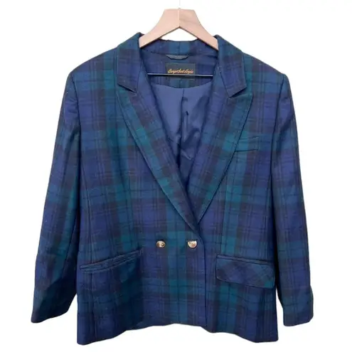Vintage 80’s Giorgio Sant Angelo Tartan Plaid Wool Blazer Size 10 Green