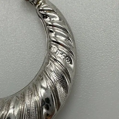 Sterling Silver Puffy Twist Scalloped Shrimp Hoops Textured 7/8 Inch