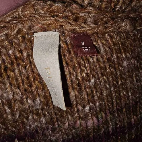 Pilcro Anthropologie Womens Brown Pink Fringe Knit Hoodie Sweater Small Brown