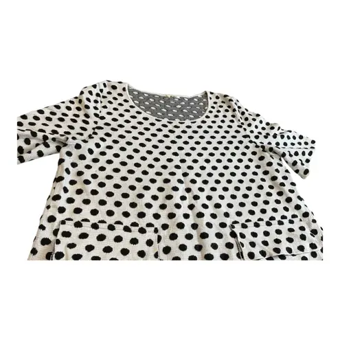 Polka Dot Tunic Top with Pockets, Short Sleeve, Casual Everyday Wear White Size L