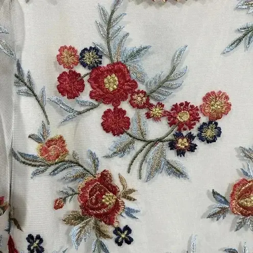 Tolani Collection Womens 2x 100% Cotton Top Sheer Overlay Embroidered Flowers
