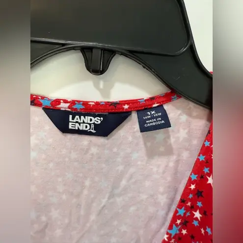 Lands' End Dress Women’s 1x Red Star Print wrap modest beachy summer stretch