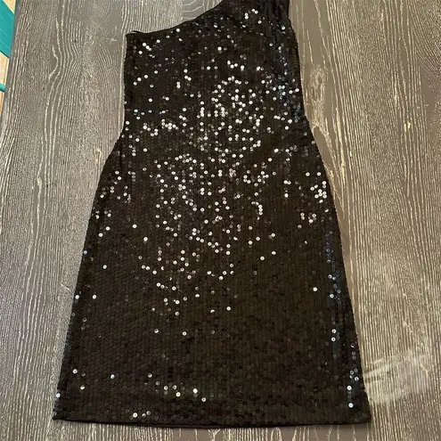 Club Monaco Petite Black Sequin One-Shoulder Short Cocktail Dress Size S