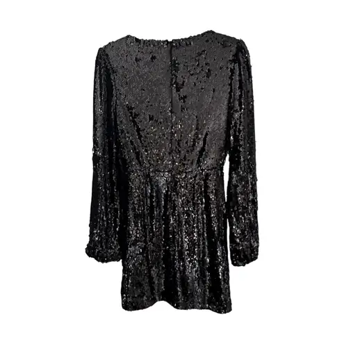 WAYF NEW Carrie Long Sleeve Sequin Minidress Small Black Party Sparkle