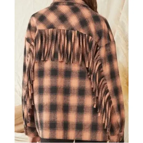 Entro  Fringe Plaid Shacket S oversized fit western, edgy boho, whimsical look.