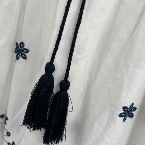 Cirana White Off Shoulder Embroidered Tassel Peasant Blouse Womens Large Blue