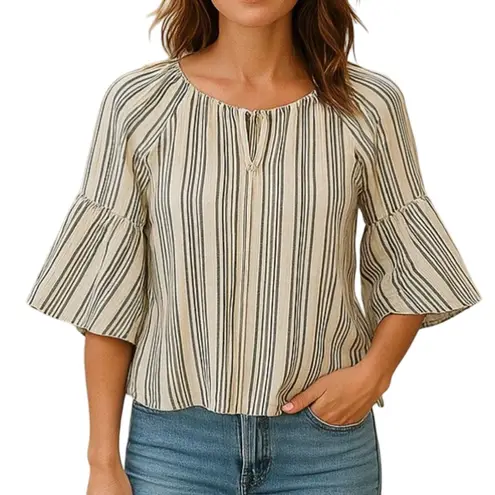 Zac & Rachel Petite Bell Sleeve Blouse Size Large Vertical Stripe Black & White