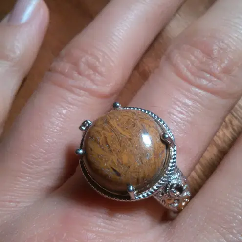 Script Stone And Smokey Quartz Solitaire Copper Ring (Size 9)