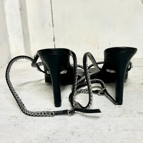 Rebecca Minkoff  Edie Leather Chain Strappy Sandals Black/Silver Womens Size 7.5'