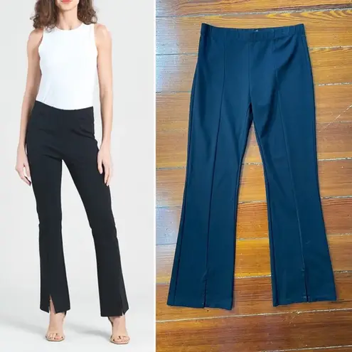 Clara Sun Woo Stretch Ponte Knit Kick Front Slit Black Pull on Pants