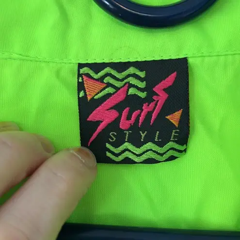 Vintage Surf Style Pullover Quarter Zip Windbreaker Neon Green Black Size Large Yellow