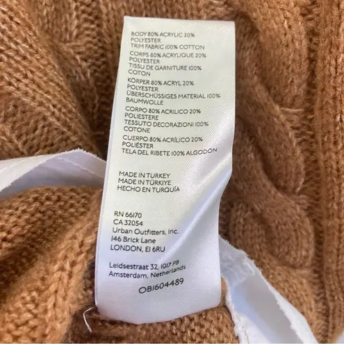 Pilcro Anthropologie Tan Cropped Cable-Knit Twofer Long Sleeve V-Neck Sweater