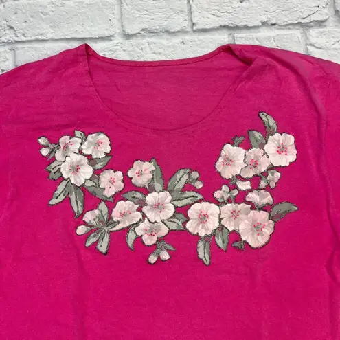 Handmade Vintage Glitter Puffy Paint Floral Logo Short Sleeve Shirt Pink Cropped Size M