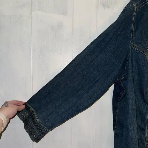 Women's Plus Size 4X Studded Denim Jacket Blue Mid