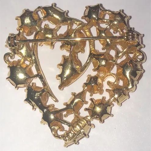 M. Jent Vintage Gold Tone and Amber Heart Brooch