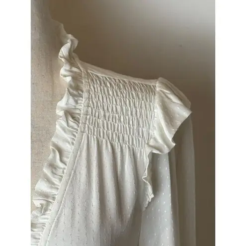 Skies Are Blue Shirt Women XS White Ruffled Smocked Long Sleeve Pullover Top