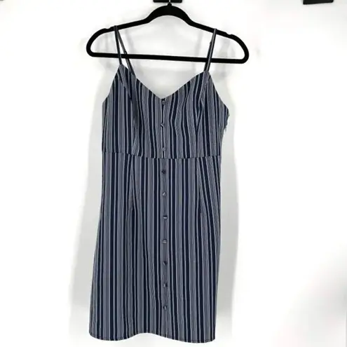 Lulus Lulu’s Emina‎ Navy Blue Striped Button-Front Mini Dress  Medium Sundress