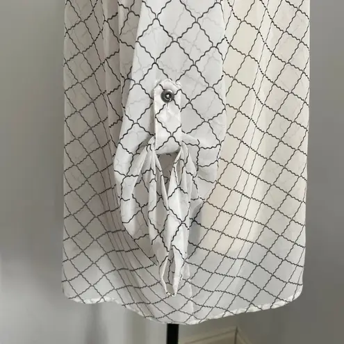 CAbi  Lattice Print Button Up Shirt Size Medium White Black Corpcore Officewear