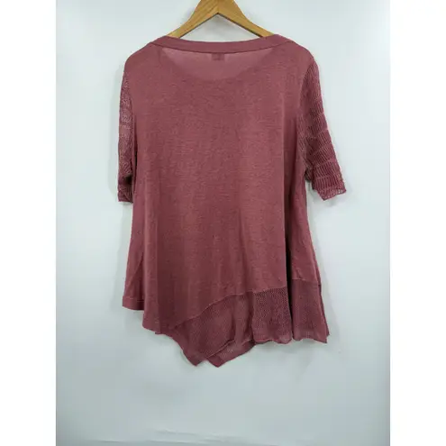 Poetry Linen Blend Asymmetrical Hem Knit Top Rose Mauve Size 14