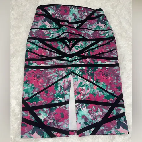 Bisou Bisou pencil length black pink floral pattern skirt woman’s XL