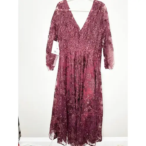 Mac Duggal 20409 Embellished Illusion Long Sleeve V Neck Gown Mahogany 10 NEW