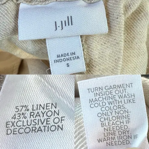 J Jill Womens Pants Flax Embroidered Hem Cropped Linen Blend Pull On Size Small Tan - Image 9