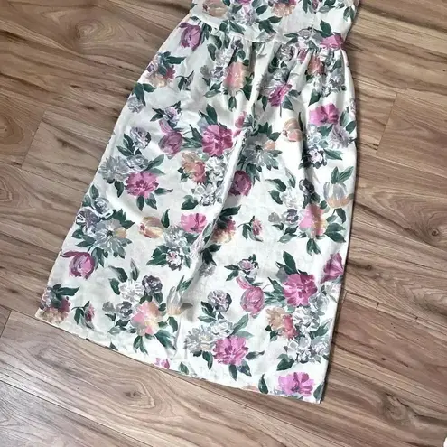 TACH x ANTHROPOLOGIE | Marita Linen Dress Floral Midi Dress Cottagcore | Small Pink