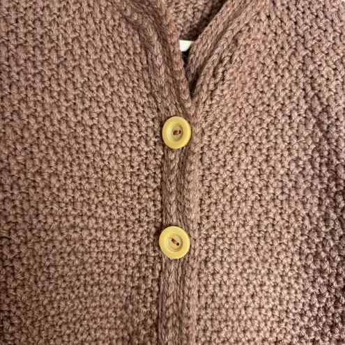 Chunky Knit Sweater Womens Medium Brown Button Front Cozy Textured Cardigan