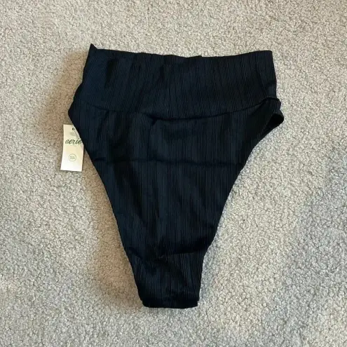 Aerie NWT  Black Ribbed Pocket High Waisted Cheeky Bikini Bottom Swim Size XS