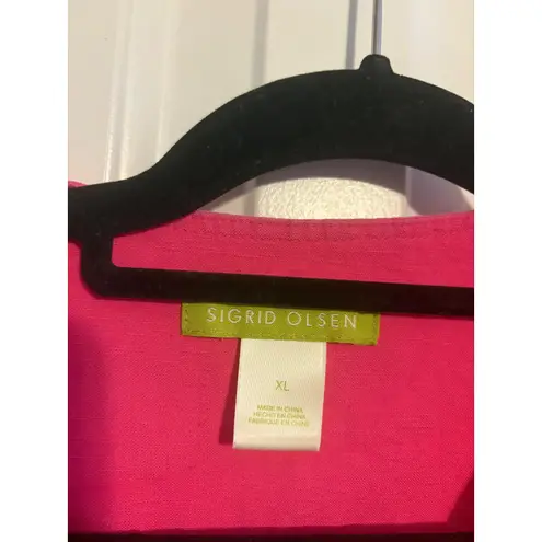 Sigrid Olsen  Pink Linen Blend Button Front V-Neck Shirt Top Womens XL - Image 5