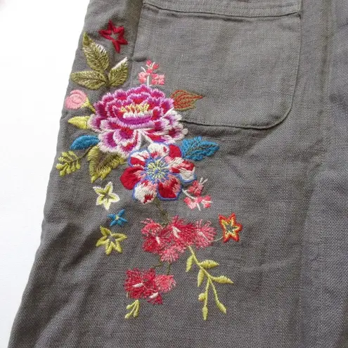 Johnny Was NWT Amara Heavy Linen Coat in Shale Floral Embroidered Open Jacket S