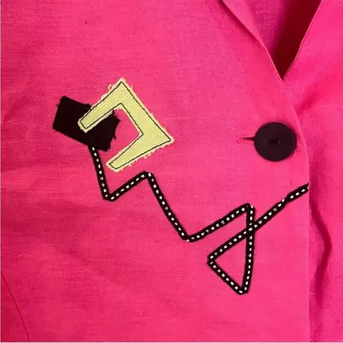 Canvasbacks Vintage Linen Blend Abstract 80s Cropped Blazer Barbie Pink M Size M