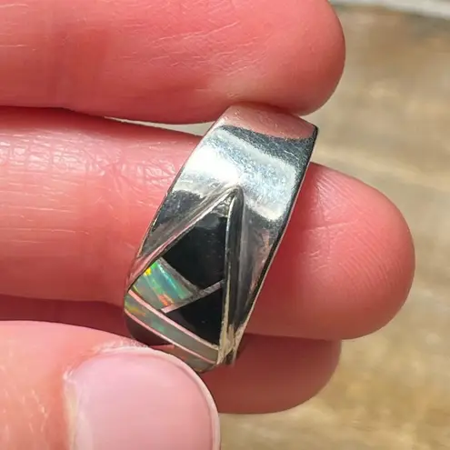 Onyx Vintage Inlay Black & Opal 925 Sterling Silver Ring