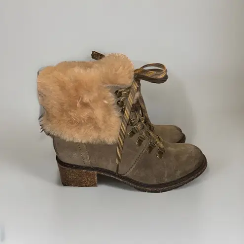 Aetrex Brooklyn Leather Boots Green Khaki Faux Fur CB114 EU 39 Women’s 8.5 Brown