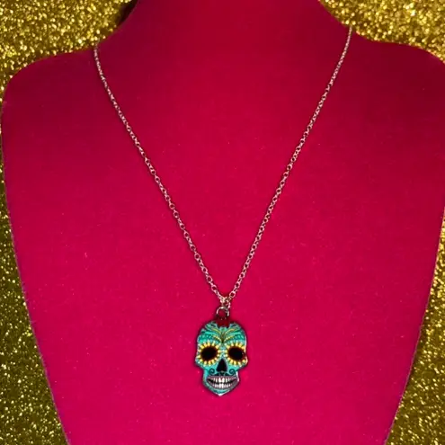 Boutique Sunflower Sugar Skull Necklace Sterling Silver 925 Kawaii Gothic Emo Halloween