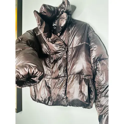 SAVE THE DUCK Ishya Puffer Black Brown Copper Moto Quilted Coat Jacket Size S