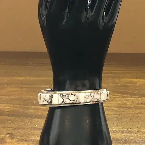 WHITE BUFFALO Sterling Silver Mosaic Inlay Navajo Native American Tapered Cuff