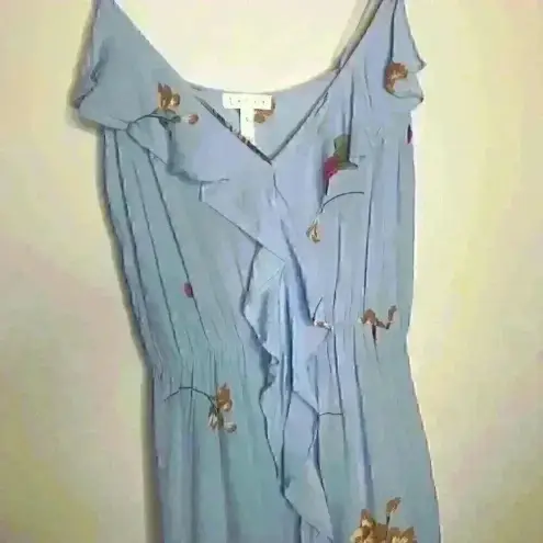 Leith  sky blue‎ floral high low ruffle front dress Sz S