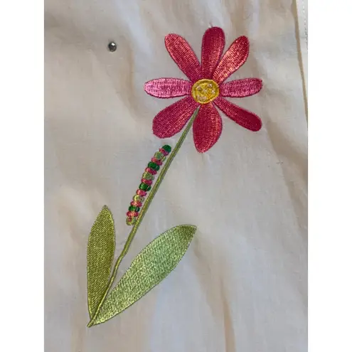 Vintage The Quacker Factory Womens Button Up Top Size 1X Embroidered Floral Bees White